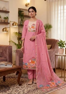 Pink Jamdani Cotton Kurta Set