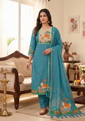 Sky Blue Jamdani Cotton Kurta Set