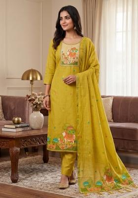 Yellow Jamdani Cotton Kurta Set