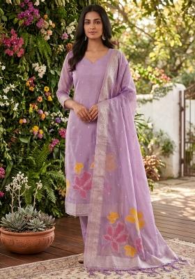 Purple Zari Work Tissue Kurta Set