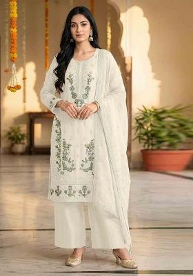 White Embroidered Chiffon Kurta Set