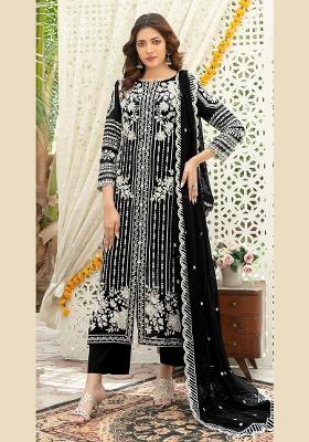 Black Embroidered Chiffon Kurta Set