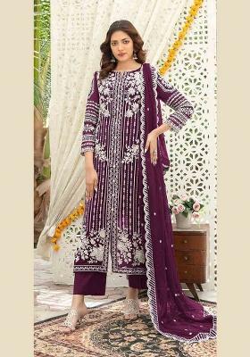 Purple Embroidered Chiffon Kurta Set