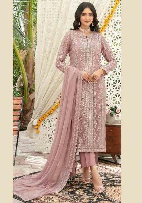 Peach Embroidered Chiffon Kurta Set