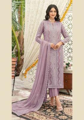 Lavender Embroidered Chiffon Kurta Set