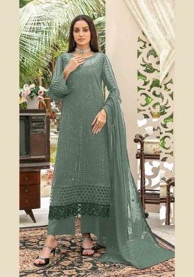 Sea Green Embroidered Chiffon Kurta Set