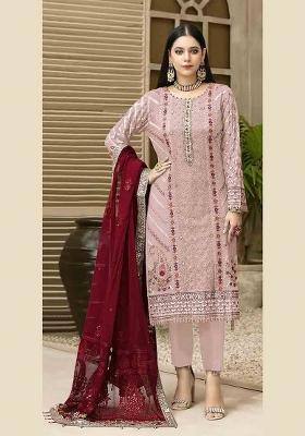 Pink Embroidered Chiffon Kurta Set