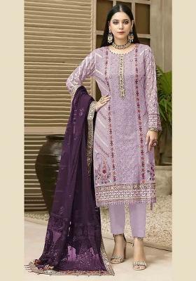 Lavender Embroidered Chiffon Kurta Set