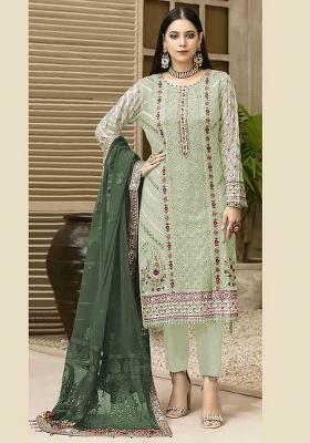 Green Embroidered Chiffon Kurta Set