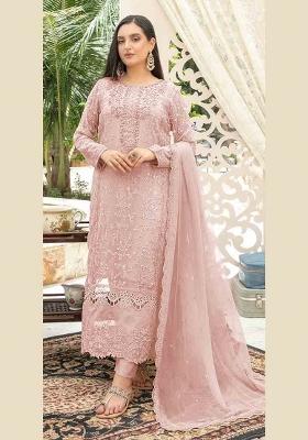 Pink Embroidered Chiffon Kurta Set