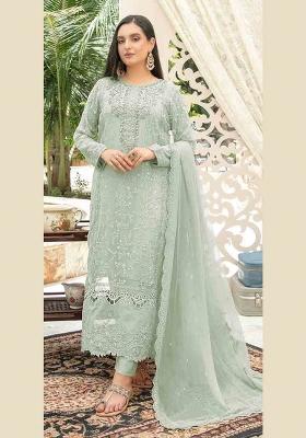 Sea Green Embroidered Chiffon Kurta Set