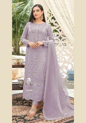 Lavender Embroidered Chiffon Kurta Set