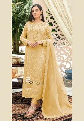 Yellow Embroidered Chiffon Kurta Set