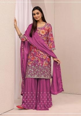 Pink Sequin Work Chinon Kurta Set