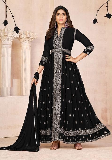 Black Embroidered Georgette Anarkali Set