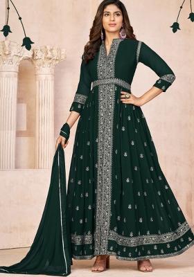 Green Embroidered Georgette Anarkali Set