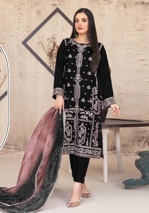 Black Embroidered Velvet Pakistani Suit