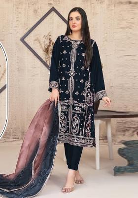 Navy Blue Embroidered Velvet Pakistani Suit