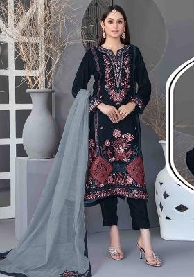 Navy Blue Embroidered Velvet Pakistani Suit