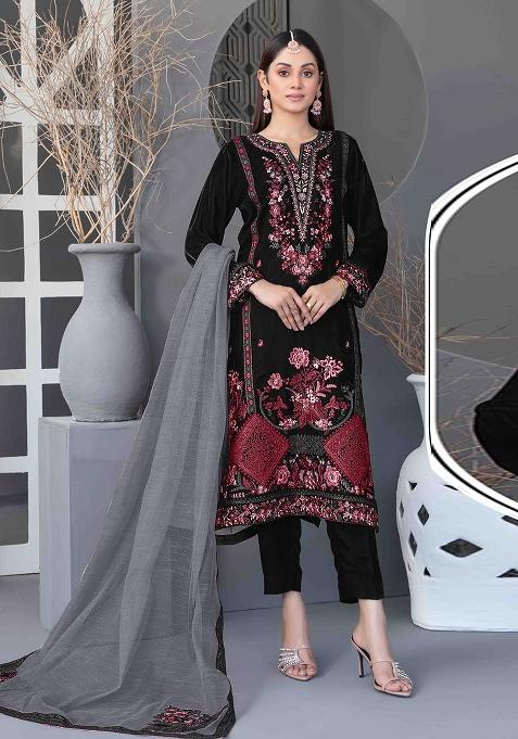 Black Embroidered Velvet Pakistani Suit