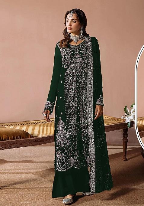 Green Embroidered Velvet Pakistani Suit