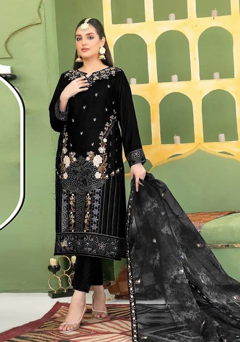 Black Embroidered Velvet Pakistani Suit