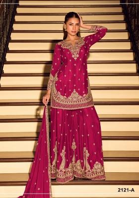 Magenta Embroidered Silk Blend Kurta Set