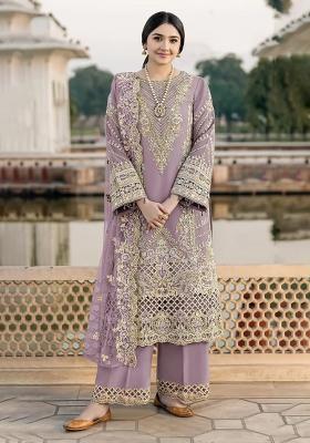 Lavender Embroidered Chiffon Kurta Set