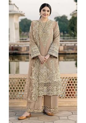 Brown Embroidered Chiffon Kurta Set