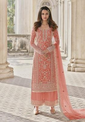 Peach Cord Work Net Kurta Set