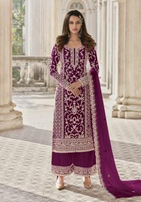 Purple Cord Work Net Kurta Set