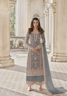 Grey Cord Work Net Kurta Set