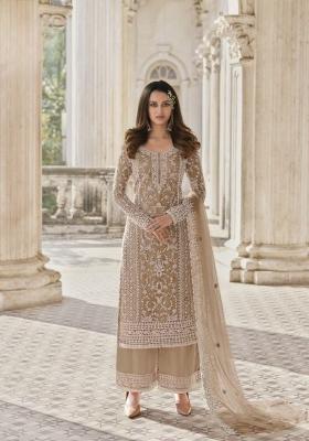 Cream Cord Work Net Kurta Set