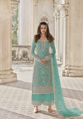 Blue Cord Work Net Kurta Set