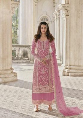 Pink Cord Work Net Kurta Set