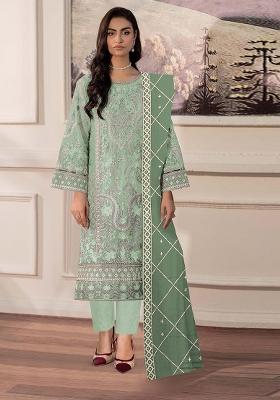 Sea Green Embroidered Chiffon Kurta Set