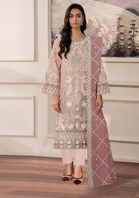 Peach Embroidered Chiffon Kurta Set