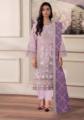 Lavender Embroidered Chiffon Kurta Set