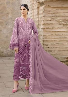Purple Embroidered Chiffon Kurta Set