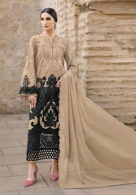 Brown Embroidered Chiffon Kurta Set