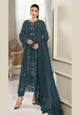 Dark Emerald Embroidered Silk Blend Kurta Set