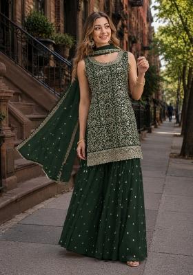 Green Embroidered Georgette Kurta Set