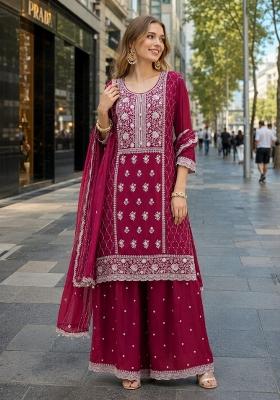 Maroon Embroidered Georgette Kurta Set