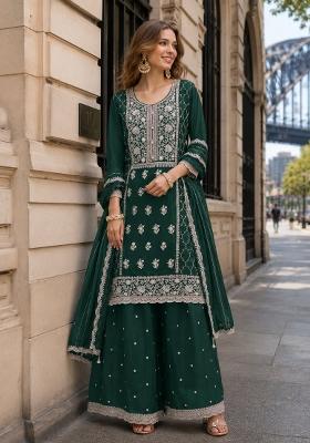 Teal Blue Embroidered Georgette Kurta Set
