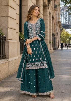 Navy Blue Embroidered Georgette Kurta Set