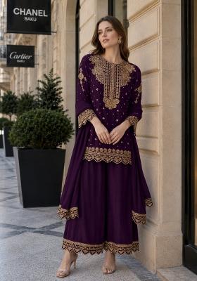 Purple Embroidered Georgette Kurta Set