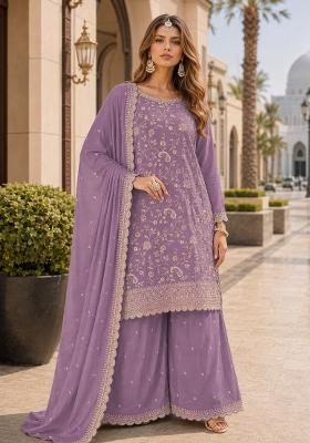 Lavender Embroidered Silk Blend Kurta Set