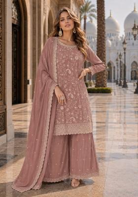 Peach Embroidered Silk Blend Kurta Set