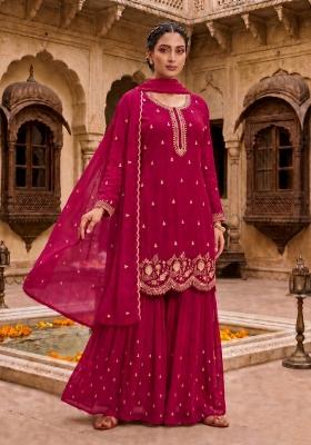 Red Embroidered Georgette Kurta Set