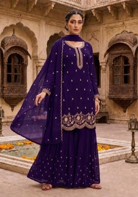 Violet Embroidered Georgette Kurta Set